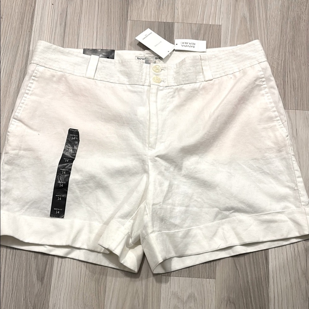 Banana Republic Martin Fit White 5 Inch Linen Blend Shorts Womens‎ 12 NWT